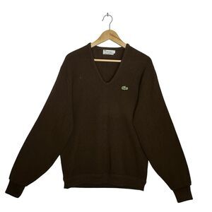 IZOD LACOSTE Vintage Brown V-Neck Sweater Size Large